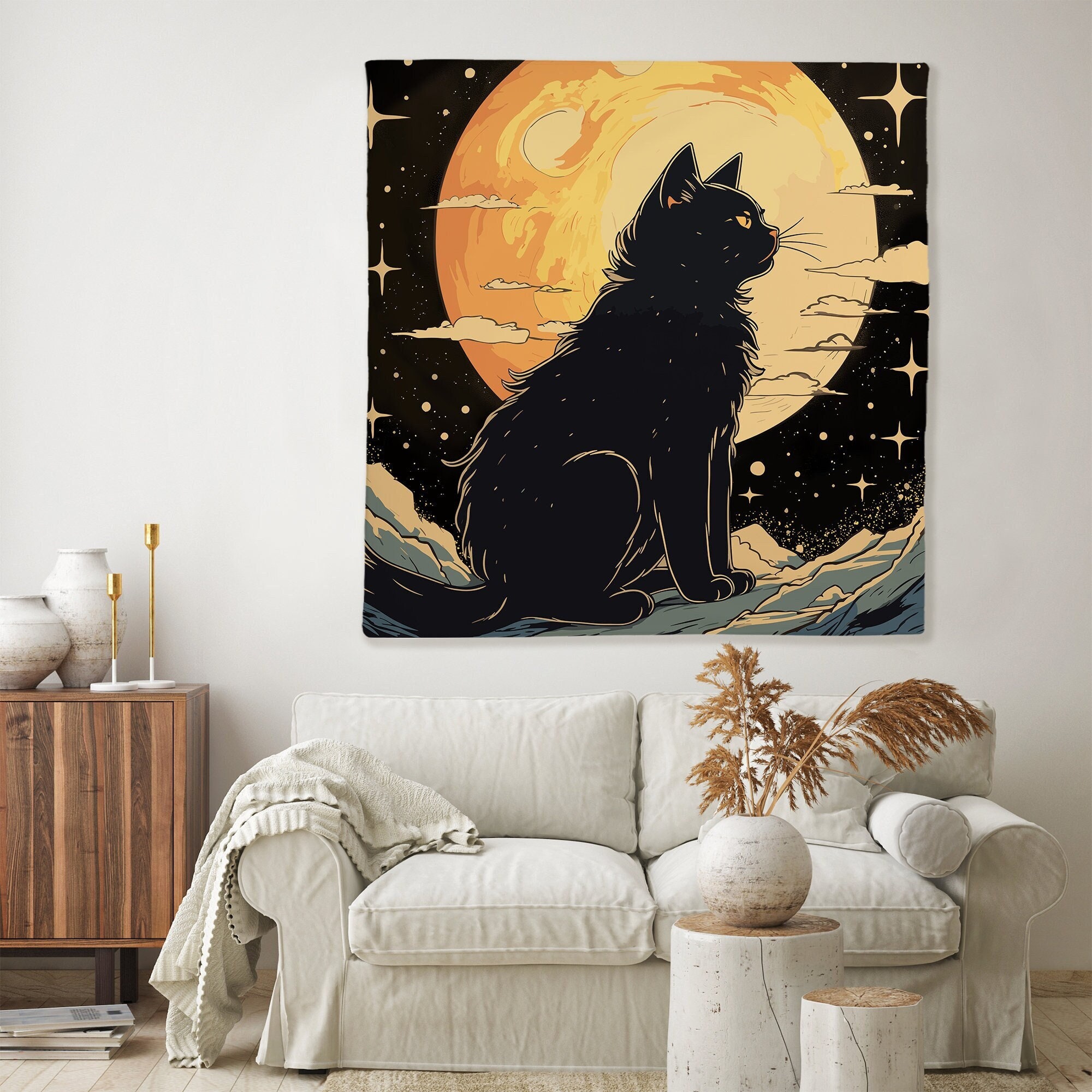 Black Cat Pfp Meme Funny Tapestry Large Fabric Wall Tapestry