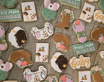 Boho Western Cowgirl Themed Baby Shower Decorated Cookies