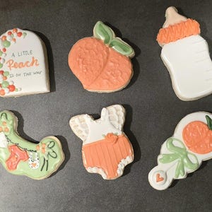 A Little Peach is on the Way Themed Baby Shower Decorated Cookies
