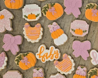 Pumpkin or Fall Themed Girl Baby Shower Decorated Cookies