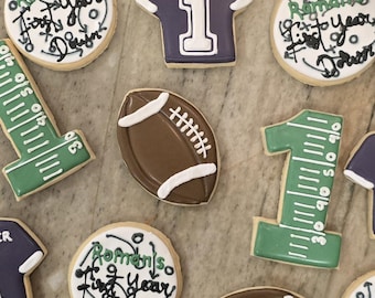 1st Birthday First Year Down Themed Football Decorated Cookies