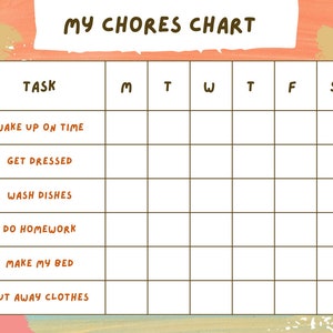 Colorful Chore Chart, Printable Weekly Kids Chore Responsibility Chart, Kids Teens Weekly, Daily Tasks Bundle