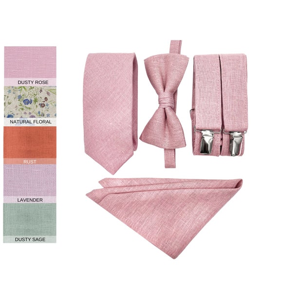 Bretelles et Nœuds Papillon pour Garçons d'Honneur, Ensemble de Cravates dusty Rose pour Tenue de Garçon d'Honneur