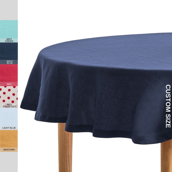 Nappe Ovale pour Table à Manger, Nappe en Lin Style Maison de Campagne, Cadeau de Crémaillère, Nappe Bleu Marine Ovale/Ronde