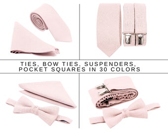 Bowtie and suspenders petal pink tie with pocket square wedding neck ties