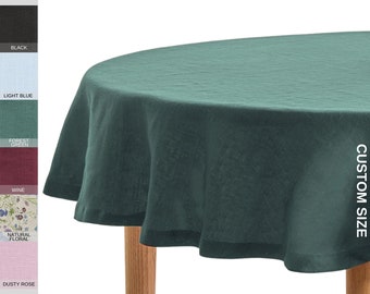 Tablecloth Oval Wide , Forest Green Modern Organic Linen Table Cloth, Christmas Table Clothes
