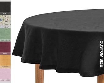 Linen Tablecloth Black, Natural Custom Size Table Cloth, Big and Small Round Tablecloth, Outdoor Tableclothes