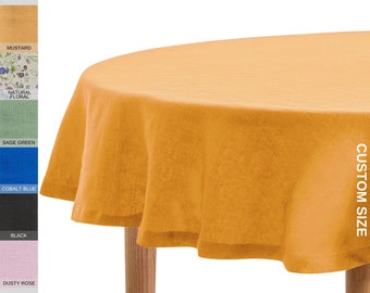Table Linen, Large Oval Easter Tablecloth, Mustard Coffee Table Cloth, Rustic Eco Friendly Living Tablecloth, Kitchen Table Linens
