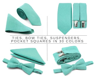 Bowtie and Pocket Square Mint Green Neck tie with Suspenders