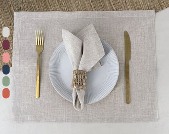 Linen Natural Napkin and Placemat Set - Custom Placemats with Matching Napkins Large - Farmhouse Napkin