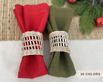 Christmas Table Napkin Red, Washable Cloth Dinner Napkins Set, Holiday Linen Napkin Green