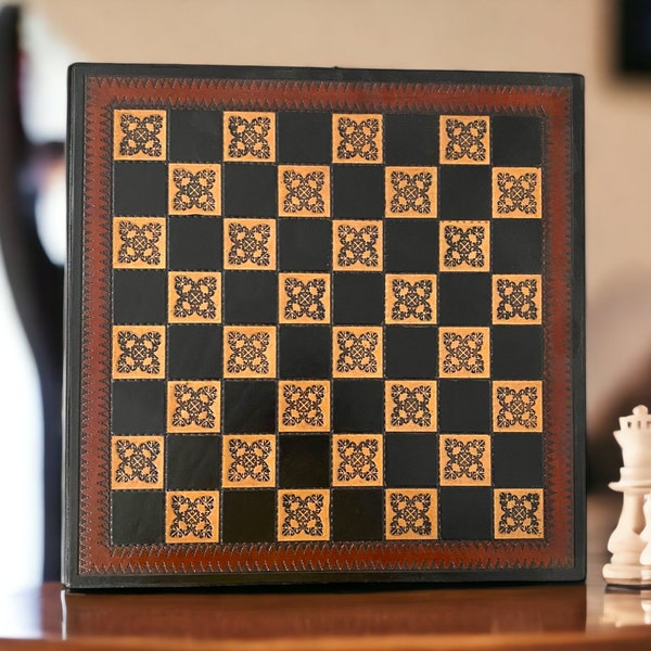 Handmade Leather Chessboard,High Quality Chessboard,Luxury Gift Leather Chessboard,Turkish Motif Chessboard,Small Chessboard