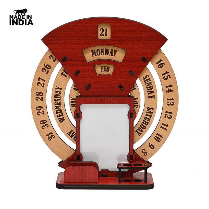 Wooden Desk Table Calendar Spinning Standing Calendar, Perpetual