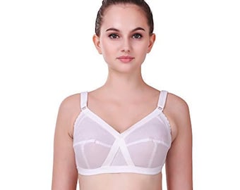 Cotton V-Touch Shaped Non-Padded Fabric Seamed C-Cup Bra for Women and Girls