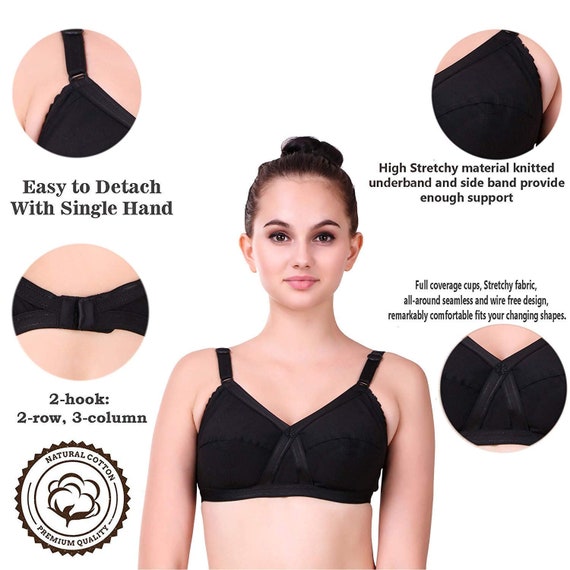 Cotton V-touch Shaped Non-padded Fabric Seamed C-cup Bra for Women and  Girls Color Black White Beige Pack of 3 