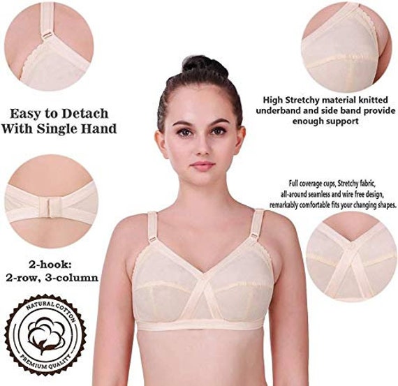 Cotton V-touch Shaped Non-padded Fabric Seamed C-cup Bra for Women