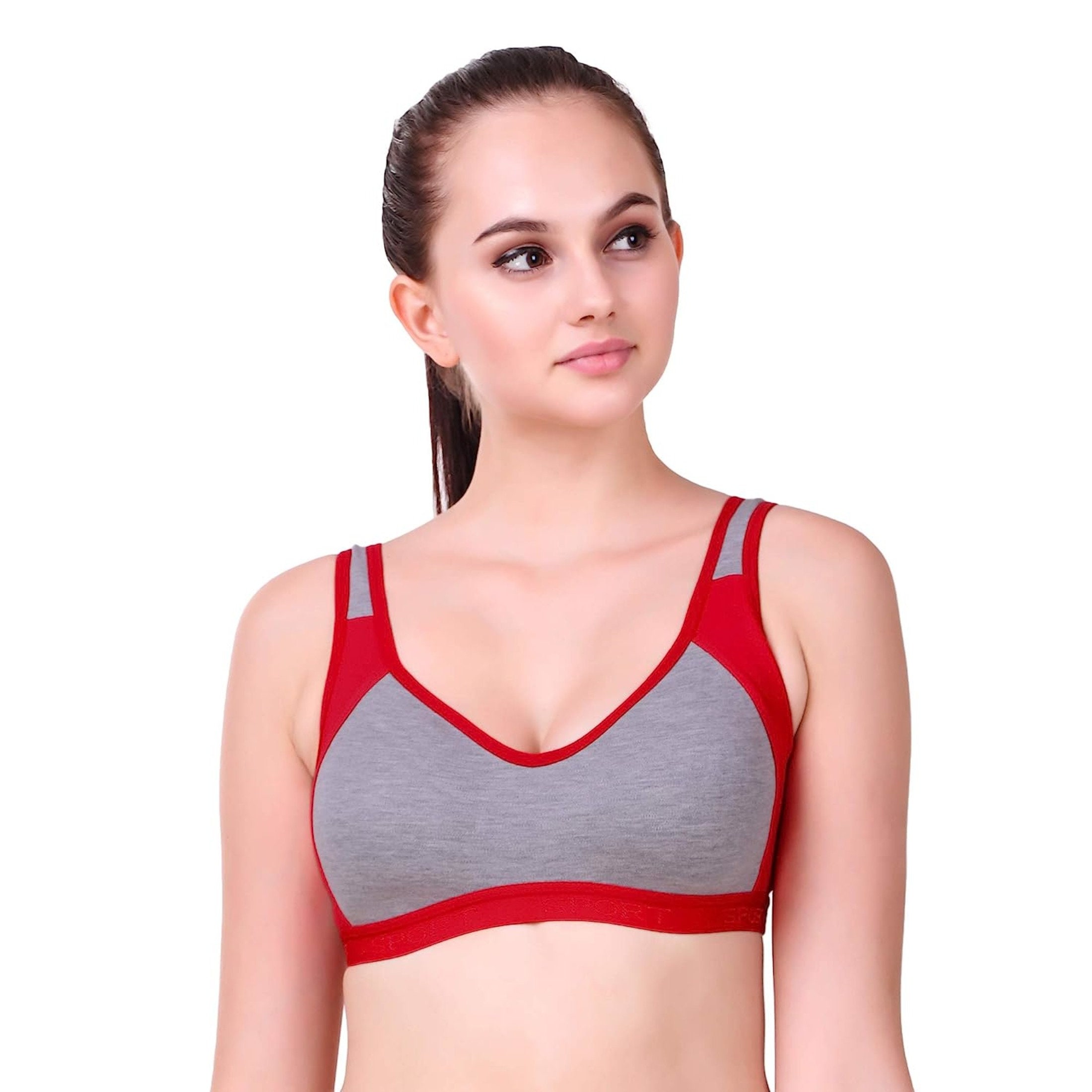 Women's Wirefree Non Padded Super Combed Cotton Elastane Stretch Full  Coverage Slip-On Active Bra with Wider Straps and Moisture Move Treatment -  Ruby