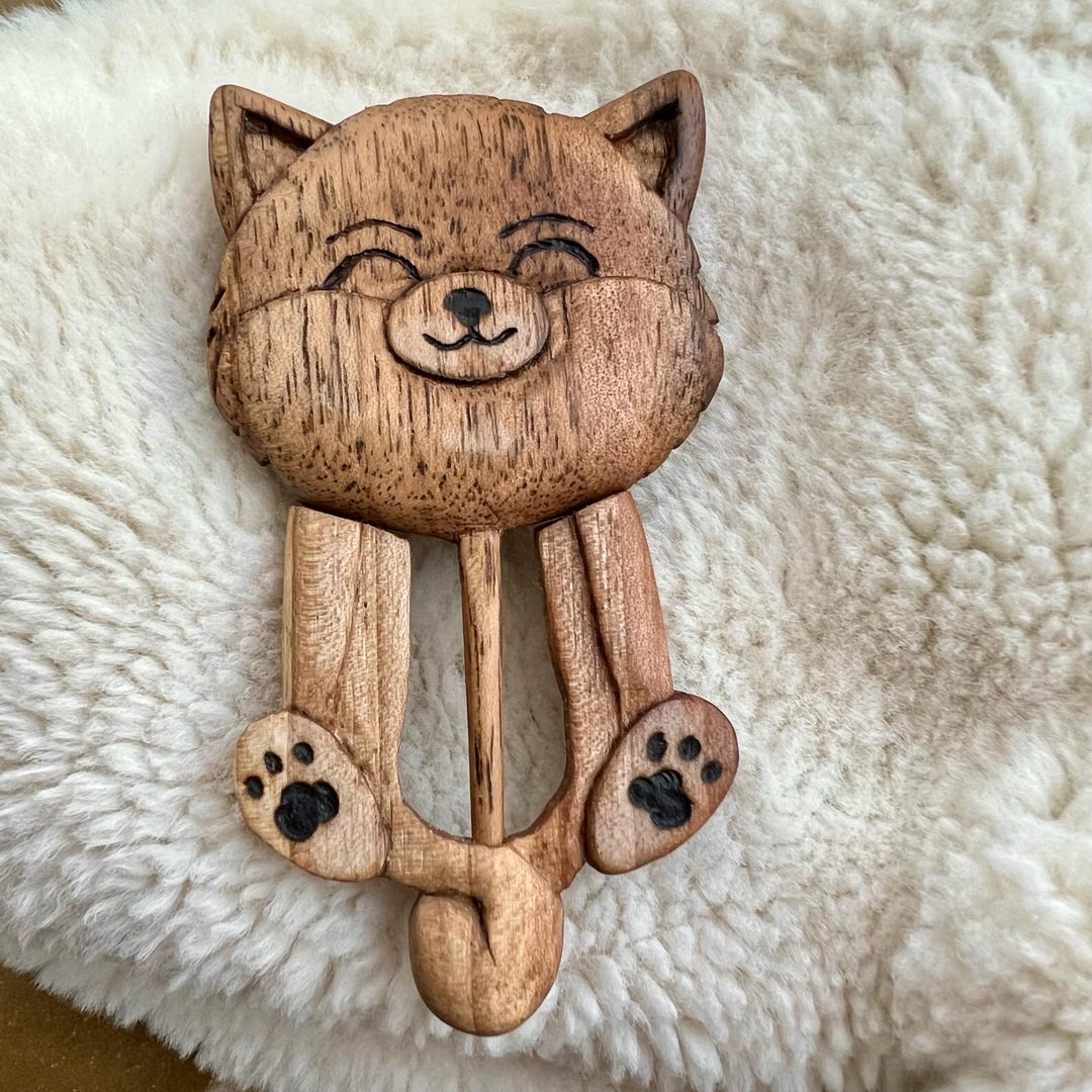 Walnut Wood Pomeranian Brooch – Handcrafted Dog Pin, Pyrography Details ...