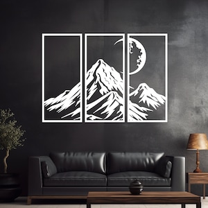 3 Panel Mountain Decor, Mountain SVG, Mountain Moon PNG, Mountain 3 Piece Wall Art, Mountain Plasma Cut File, Cnc, Mountain Panel Svg, Moon