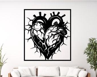 Corazón anatómico Svg, Arte anatómico de la pared del corazón, Archivo de corte láser del corazón, Descarga digital del corazón, Vector del corazón, Archivo de corte de vinilo del corazón, Cnc del corazón