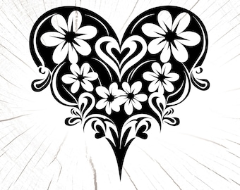 Heart Svg, Flower Heart Svg, Floral Heart Svg, Open Heart Svg, Heart Wall Art, Sketch Heart Svg, Love Svg, Valentine Svg, Cricut Png Eps