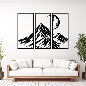 3 Panel Mountain Decor, Mountain SVG, Mountain Moon PNG, Mountain 3 Piece Wall Art, Mountain Plasma Cut File, Cnc, Mountain Panel Svg, Moon