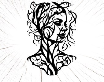 Kvinnaträd Svg, Kvinnors Empowerment Eps, Träd med rötter, Cricut Silhouette Cut-fil, Plasma Cut-fil, Laser Cut-filer, Träd Glowforge-filer