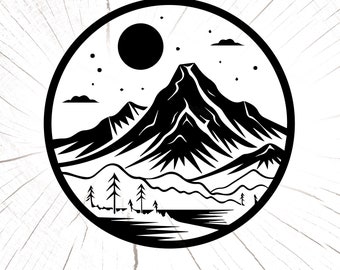 Mountains Svg, Plik Lasu Dla Cricut, Krajobraz Lasu Svg Dla Sylwetki, Pliki Cięcia, Clipart Górski, Sosna Svg Png, Dzicz Svg Eps