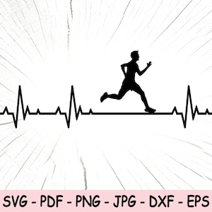 Runner Heartbeat SVG, Running Man PNG, Man Runner Lifeline Instant Download, Runner Silhouette Cricut Cut Files, Boy Runner Art Print File
