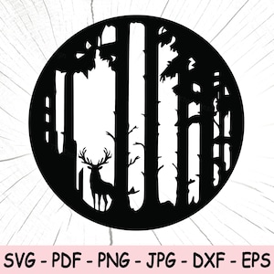 Deer And Tree SVG, Forest Deer PNG, Deer Scene Decor, Nature Deer Svg, Deer Forest Silhouette, Deer Tree Cut File, Trees Svg, Tree Woods