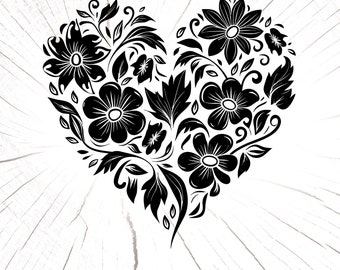 Flower Heart Svg Design, Heart Svg For Cricut, Heart Wreath Svg, Flower Heart Cut File, Wildflower Svg, Nature Svg, Mandala Heart Svg File