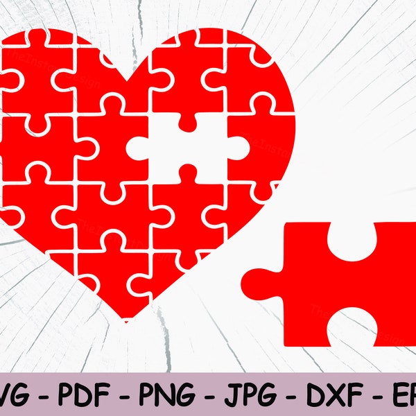 Matching Heart Puzzle SVG File, Couples Heart Sublimation Design, Puzzle PDF, JPG, Dxf Heart Instant Digital Download, Cricut & Silhouette