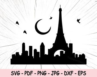 パリ SVG、パリ市 PNG、都市景観 Cricut、パリ プリント ファイル、パリ市昇華ファイル、パリ シルエット、パリ スカイライン エッフェル塔 SVG