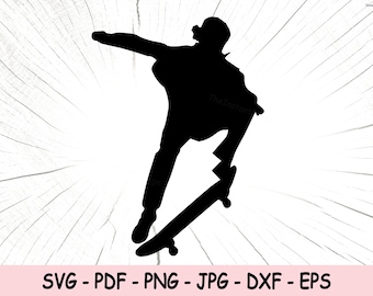 Jongen op Skateboard SVG, Skateboard PNG, Skateboarden Instant Download, Man Skateboard Cricut Cut Files, Skateboarden Print File, Skate SVG