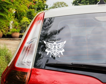 5x4.5 inches Enigmatic Death&#39;s Head Moth with Lotus and Crescent Moon - Enchanting Wall or Automotive Decor one color bumper sticker