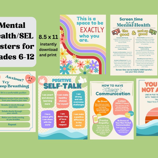 Mental health printables for kids/teens/classrooms, Counselor office