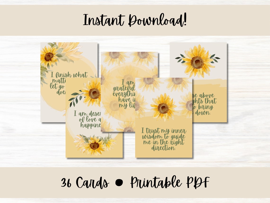 Sunflower Printable Affirmation Cards Self Care Love Vision - Etsy ...
