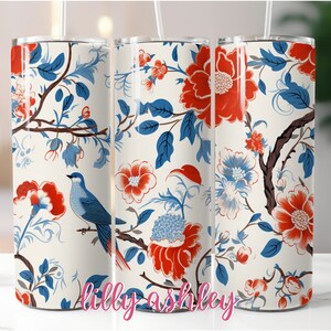 Sublimation Template Tumbler Wrap for Tumbler Sublimation Designs Tumbler Wrap Chinoiserie Floral Tumbler Designs 16 oz 20 oz Skinny Wraps