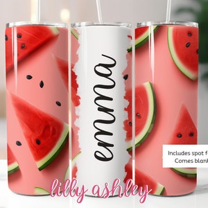 Custom Summer Watermelon 20 oz Skinny Tumbler Sublimation Template Tumbler Wrap Personalizable for Name, Custom Tumbler Wrap, Personalized