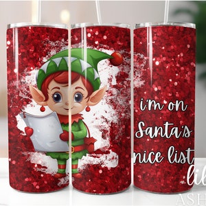20 oz Skinny Tumbler Sublimation Designs Christmas Sublimation Template Tumbler Wrap Holiday Santa&#39;s Nice List Digital Download 16 20 oz