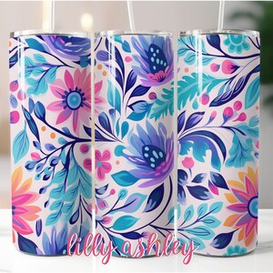 Botanical Floral 20 oz Skinny Tumbler Sublimation Template Tumbler Wrap Designs Floral Botanical Wrap Digital Download Skinny 16 oz 20 oz