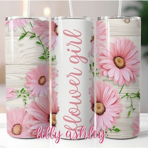 Involucro per bicchiere Flower Girl per bicchiere sottile da 20 oz / Modello di sublimazione di nozze per la festa nuziale / Involucri per bicchiere abbinati / Margherita rosa