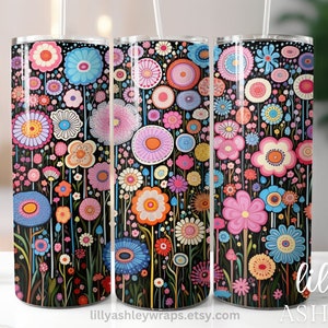 Retro Floral 20 oz Skinny Tumbler Sublimation Template Flower Sublimation Designs Flowers  Black Tumbler Wrap Designs PNG Digital Download