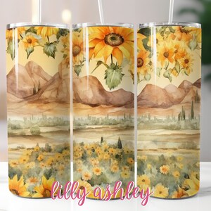 Desert Sunflower 20 oz Skinny Tumbler Sublimation Template Design, Western Vibe Tumbler Wrap, Nature Scene Wrap PNG Digital