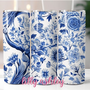 Sublimation Template Tumbler Wrap for Tumbler Sublimation Designs Tumbler Wrap Chinoiserie Floral Tumbler Designs 16 oz 20 oz Skinny Wraps