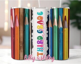 Dritte Klasse Lehrer Tumbler Wrap für 20 oz Skinny Tumbler | Lehrer Sublimationsvorlagen für Becher | Elementarunterricht Design Wraps