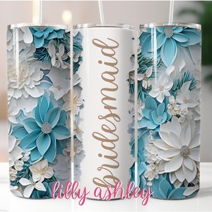 Sublimation Template Wedding Tumbler Bridesmaid Tumbler Wrap Floral Tumbler Design Wedding Sublimation Skinny Tumbler 20 oz Bridal Party