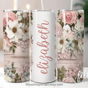 Custom Floral Tumbler Wrap for 20 oz Skinny Tumbler | Wedding Tumbler Wrap for Bridesmaid Gift | Bride Tumbler Wrap for Sublimation