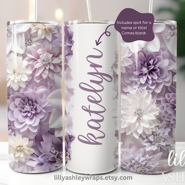 Custom Purple Tumbler 20 oz Skinny Tumbler Wrap for Sublimation | Template for Skinny Tumbler Cup | Wedding Tumbler Wrap for Bridesmaid