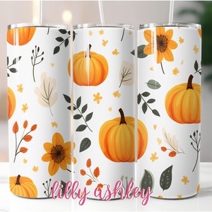 Fall Pumpkin Sublimation Template for 20 oz Skinny Tumbler| Fall Tumbler Wrap Design, Fall Themed Cup Wrap Download